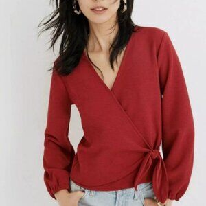 Madewell Texture & Thread Crepe Wrap Top Red lARGE